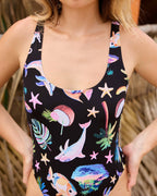 Party Wave Tanker One Piece Swimsuit - Black Pebble