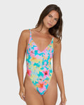 Pipe Dreams Deep V One-Piece Swimsuit - Bright Marine